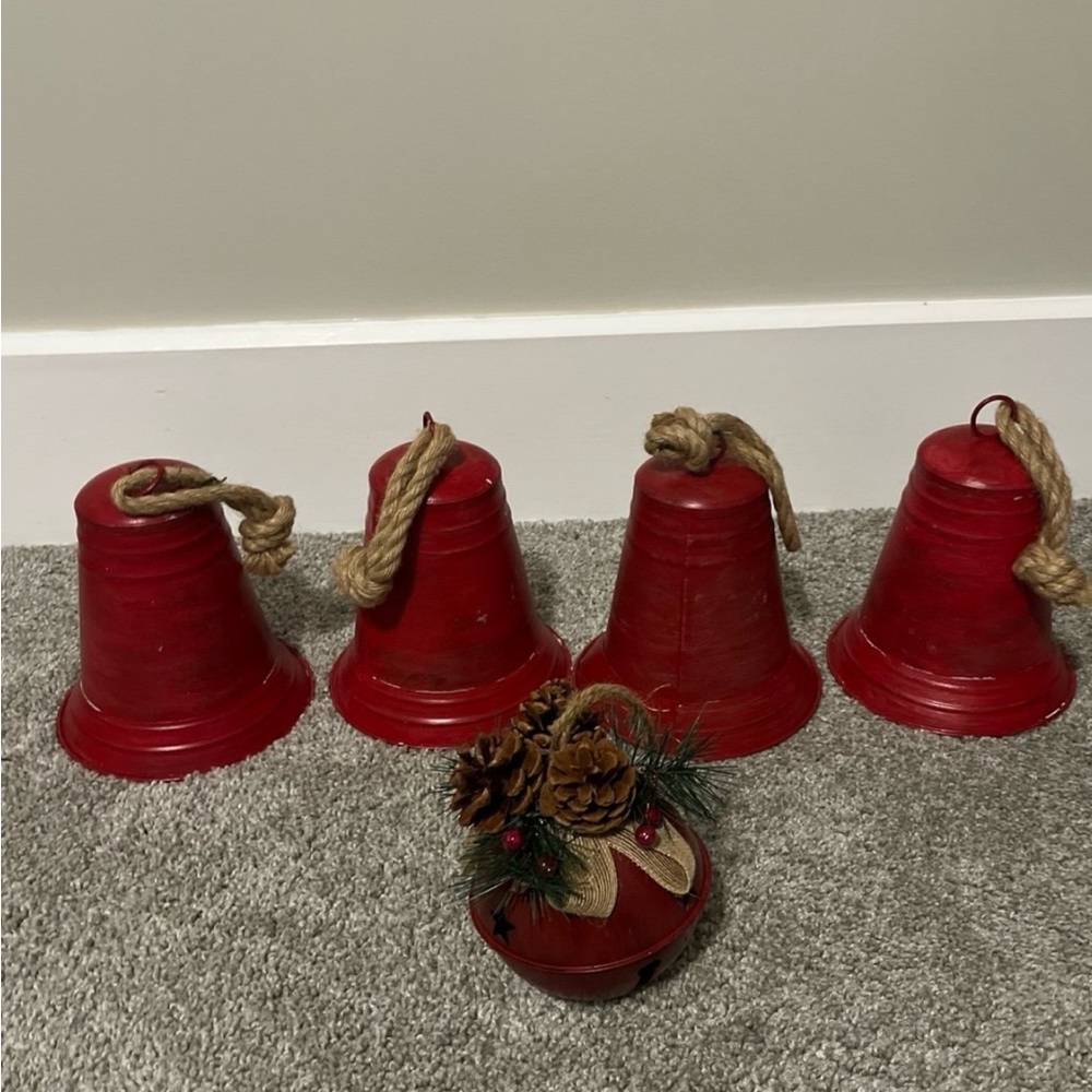 Set of Red Christmas Decorative Bells